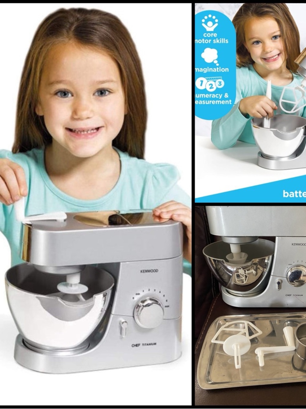 Casdon Kenwood Kids Silver Realistic Toy Play Stand Food Dual Power 7.5”H Mixer